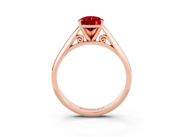 Rose gold Pear Cut Ruby Solitaire Engagement Ring with Cathedral Setting and Four-Prong Mount