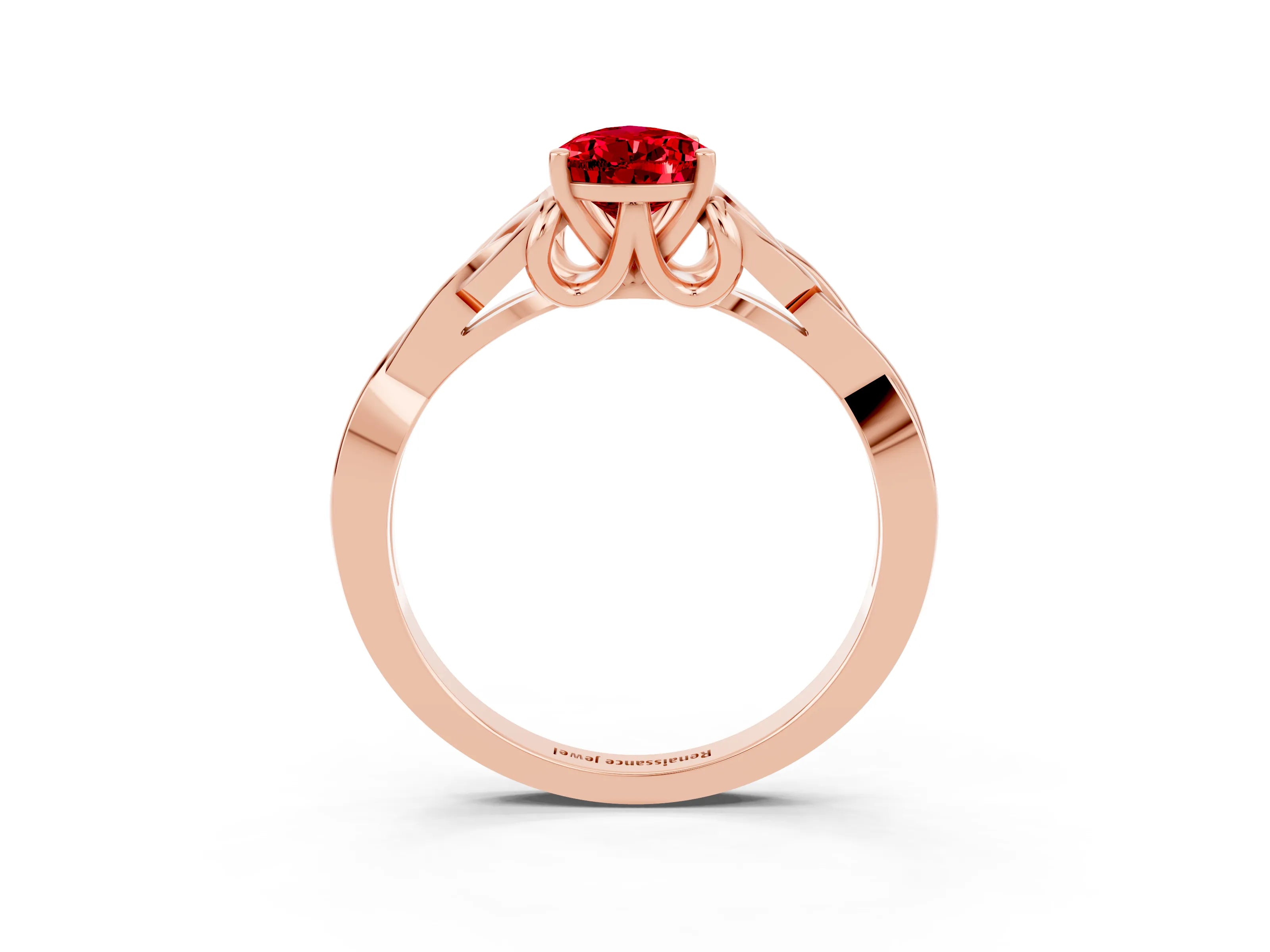 Rose gold Pear Cut Ruby Solitaire Engagement Ring with Celtic Knot Band and Four-Prong Setting_3