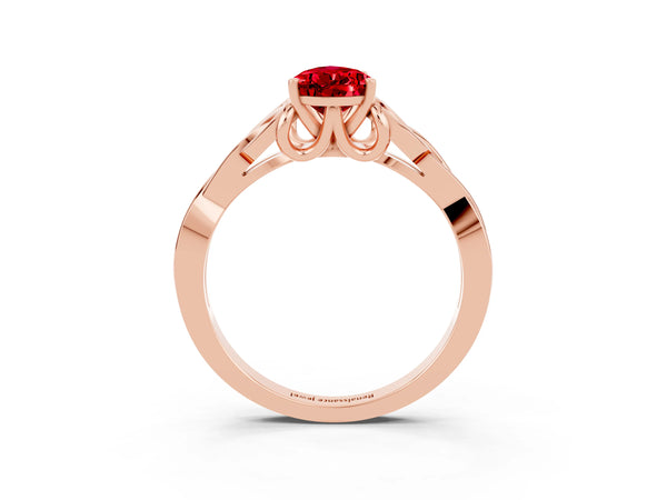 Rose gold Pear Cut Ruby Solitaire Engagement Ring with Celtic Knot Band and Four-Prong Setting