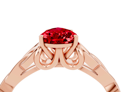 Rose gold Pear Cut Ruby Solitaire Engagement Ring with Celtic Knot Band and Four-Prong Setting_4