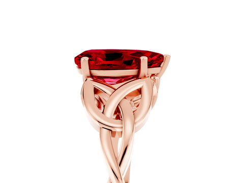 Rose gold Pear Cut Ruby Solitaire Engagement Ring with Celtic Knot Band and Four-Prong Setting_5