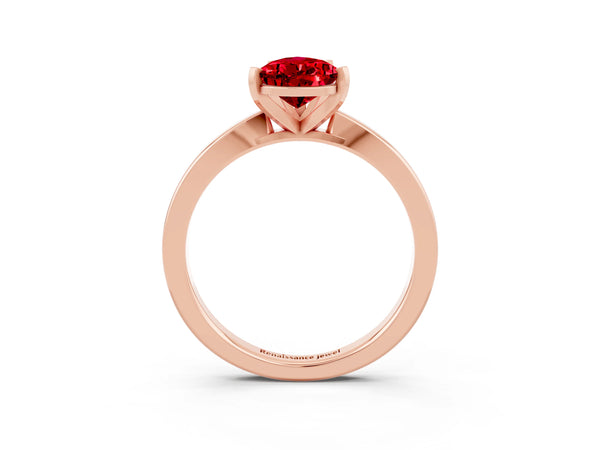 Rose gold Pear Cut Ruby Solitaire Engagement Ring with Classic Band and Four-Prong Setting