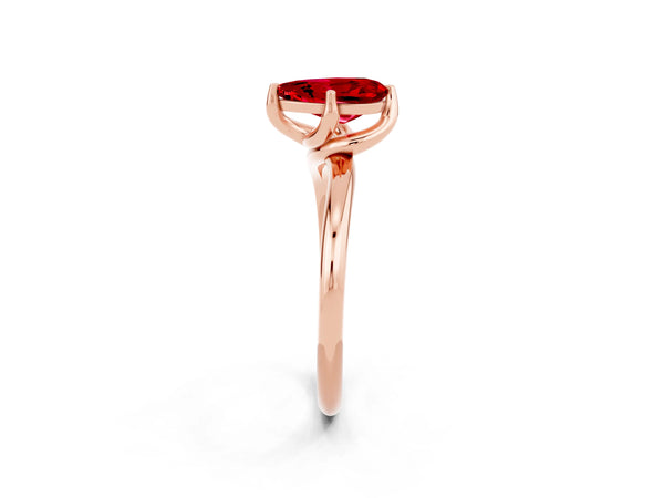Rose gold Pear Cut Ruby Solitaire Engagement Ring with Four-Prong Setting and Classic Band
