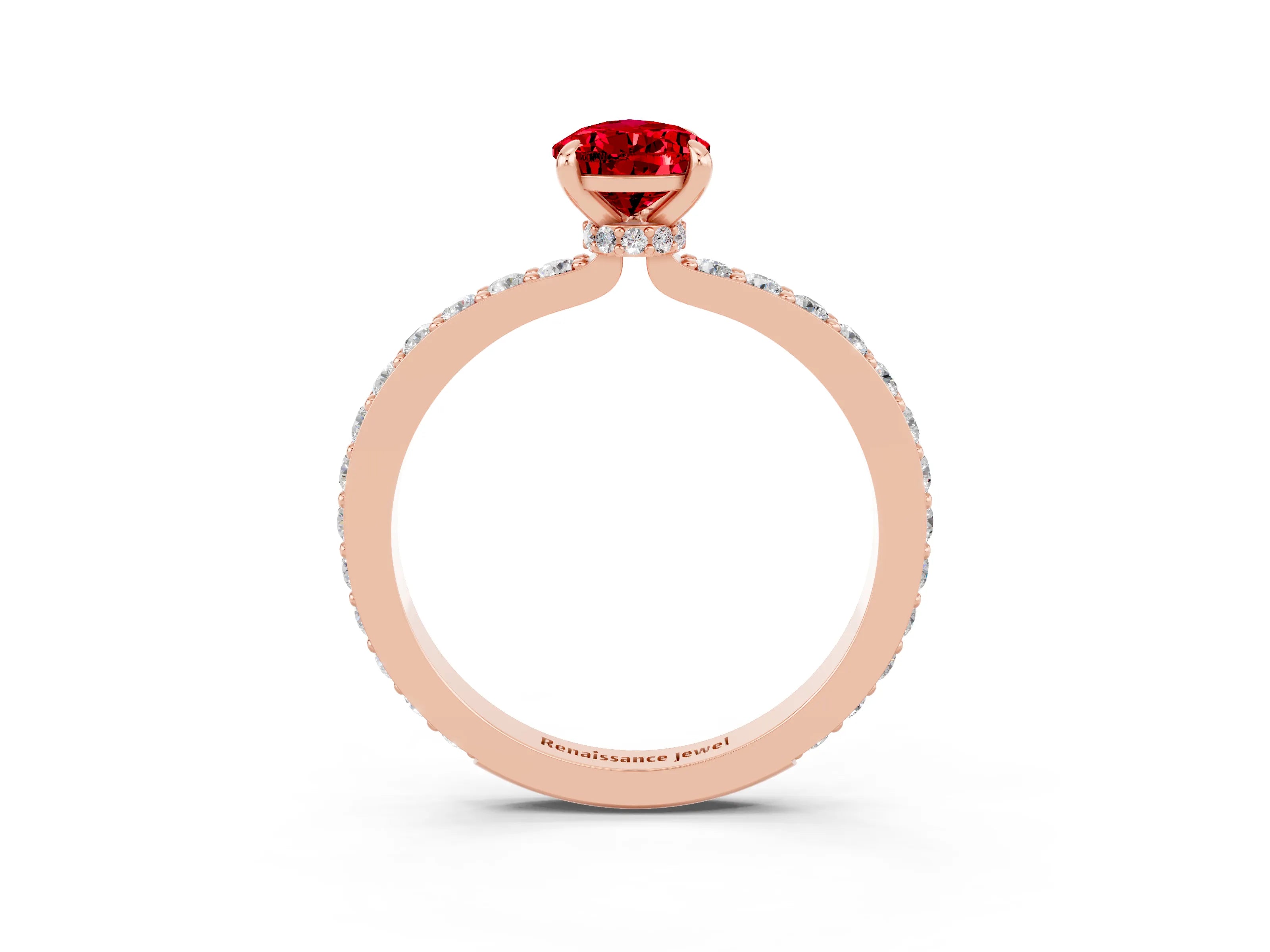 Rose gold Pear Cut Ruby Solitaire Engagement Ring with Pavé Band and Four-Prong Setting_3
