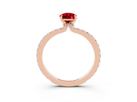 Rose gold Pear Cut Ruby Solitaire Engagement Ring with Pavé Band and Four-Prong Setting_3