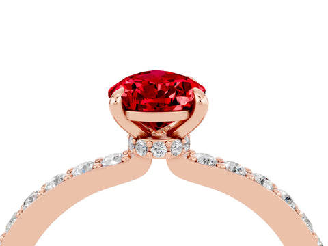 Rose gold Pear Cut Ruby Solitaire Engagement Ring with Pavé Band and Four-Prong Setting_4