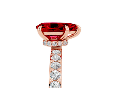 Rose gold Pear Cut Ruby Solitaire Engagement Ring with Pavé Band and Four-Prong Setting_5
