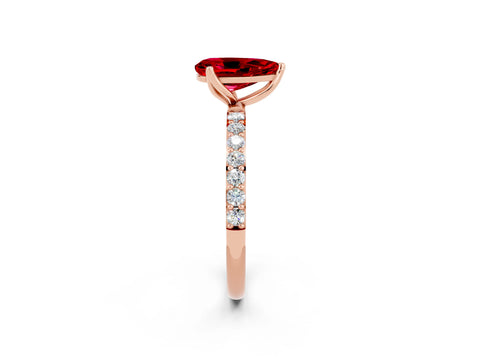 Rose gold Pear Cut Ruby Solitaire Engagement Ring with Pavé Band and Prong Setting_2