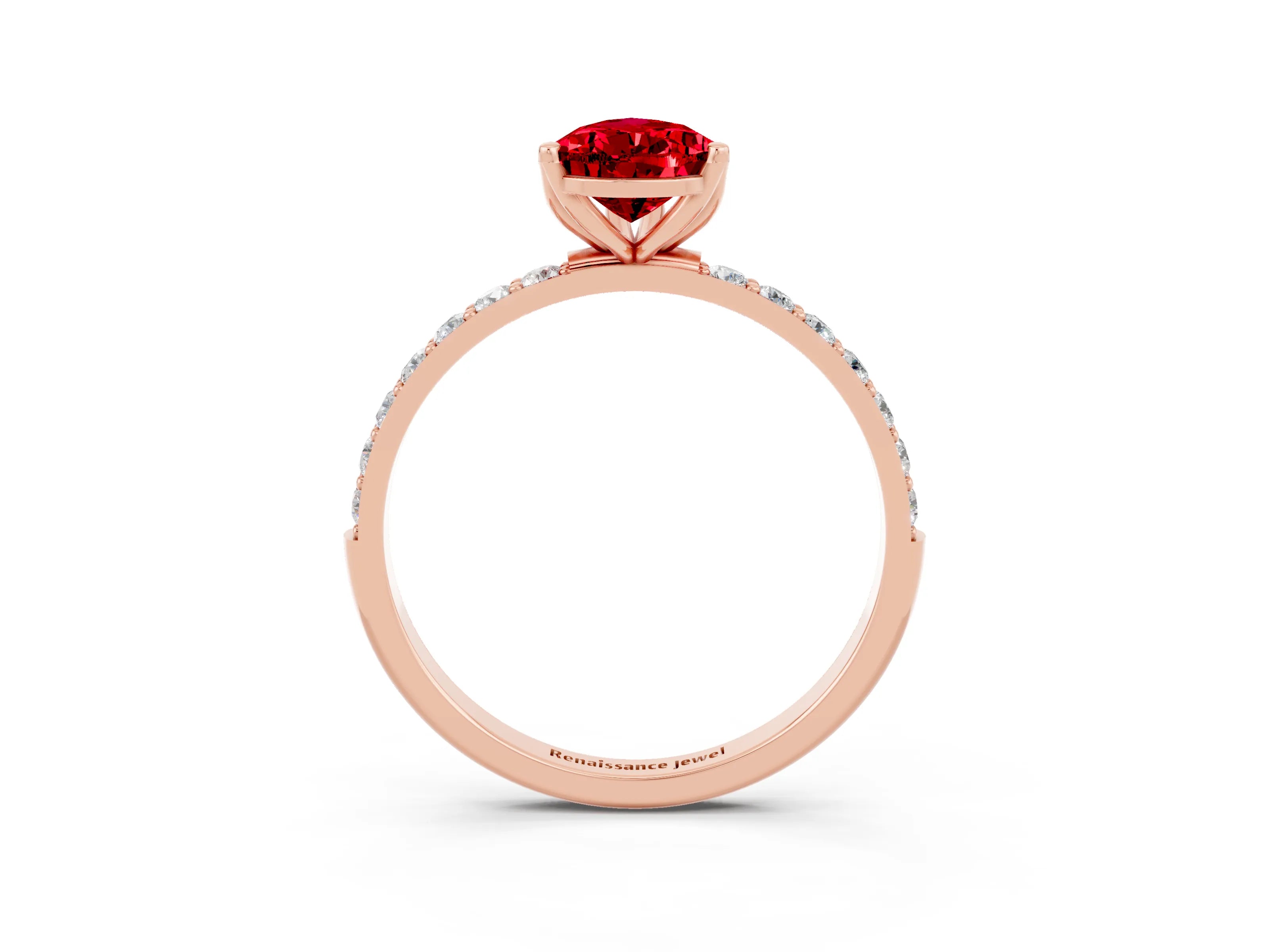 Rose gold Pear Cut Ruby Solitaire Engagement Ring with Pavé Band and Prong Setting_3