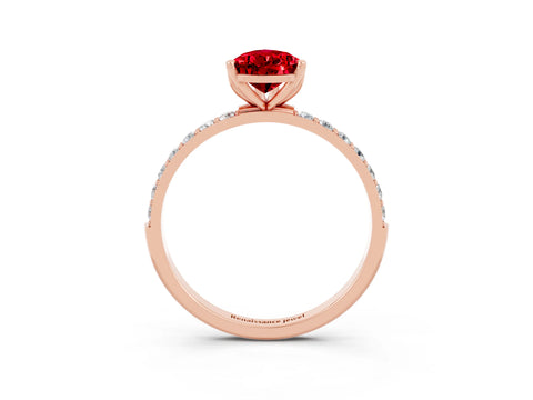 Rose gold Pear Cut Ruby Solitaire Engagement Ring with Pavé Band and Prong Setting_3