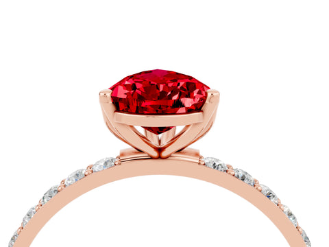 Rose gold Pear Cut Ruby Solitaire Engagement Ring with Pavé Band and Prong Setting_4