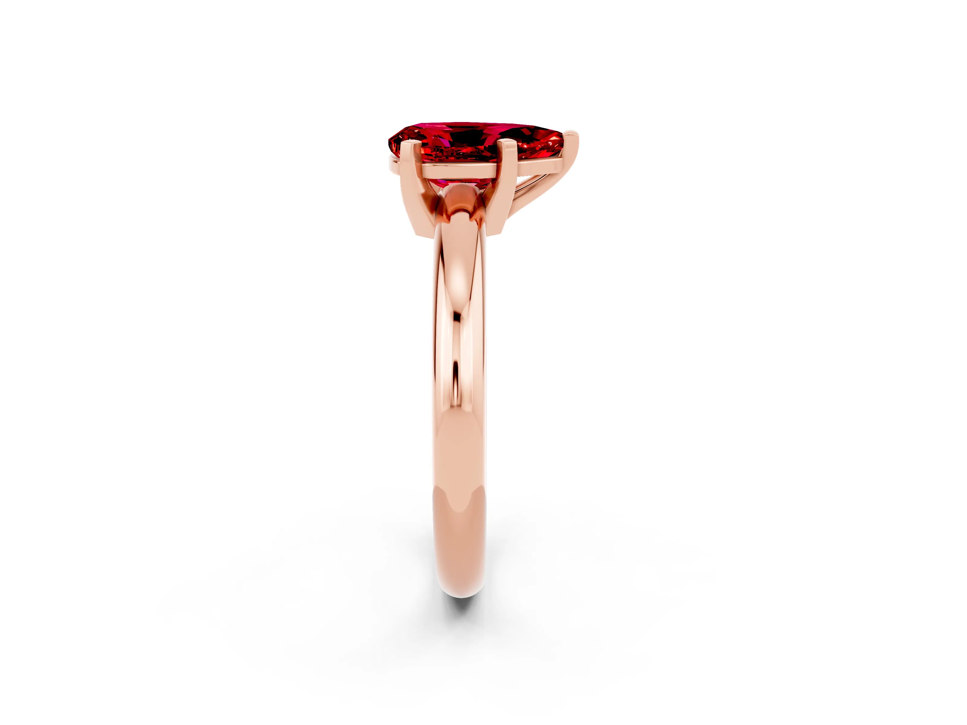 Rose gold Pear Cut Ruby Solitaire Engagement Ring with Round Band and Four-Prong Setting_2