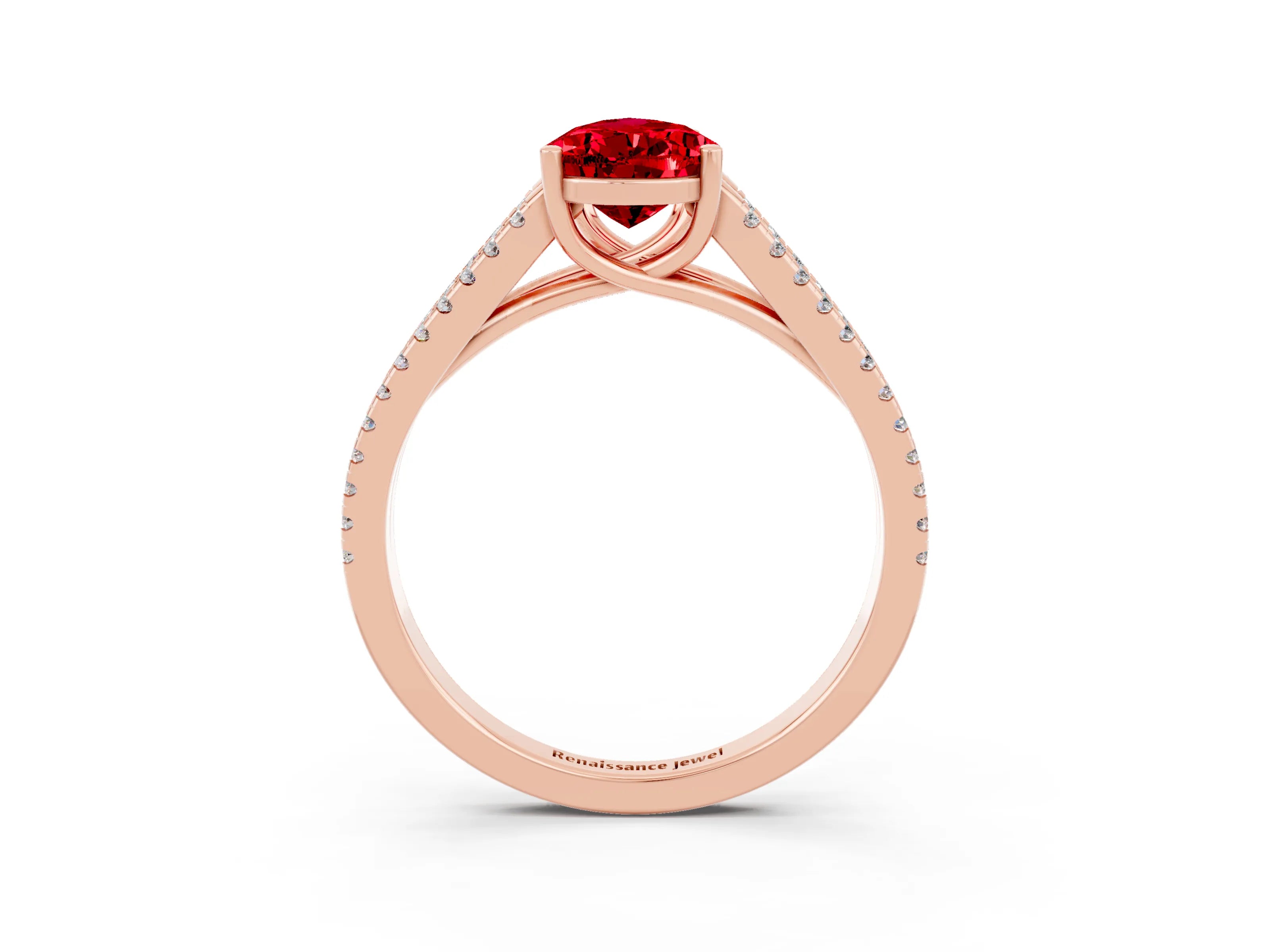 Rose gold Pear Cut Ruby Solitaire Engagement Ring with Split Shank Pavé Band_3