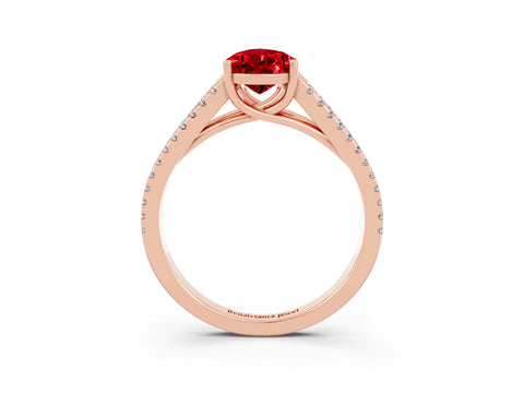 Rose gold Pear Cut Ruby Solitaire Engagement Ring with Split Shank Pavé Band_3