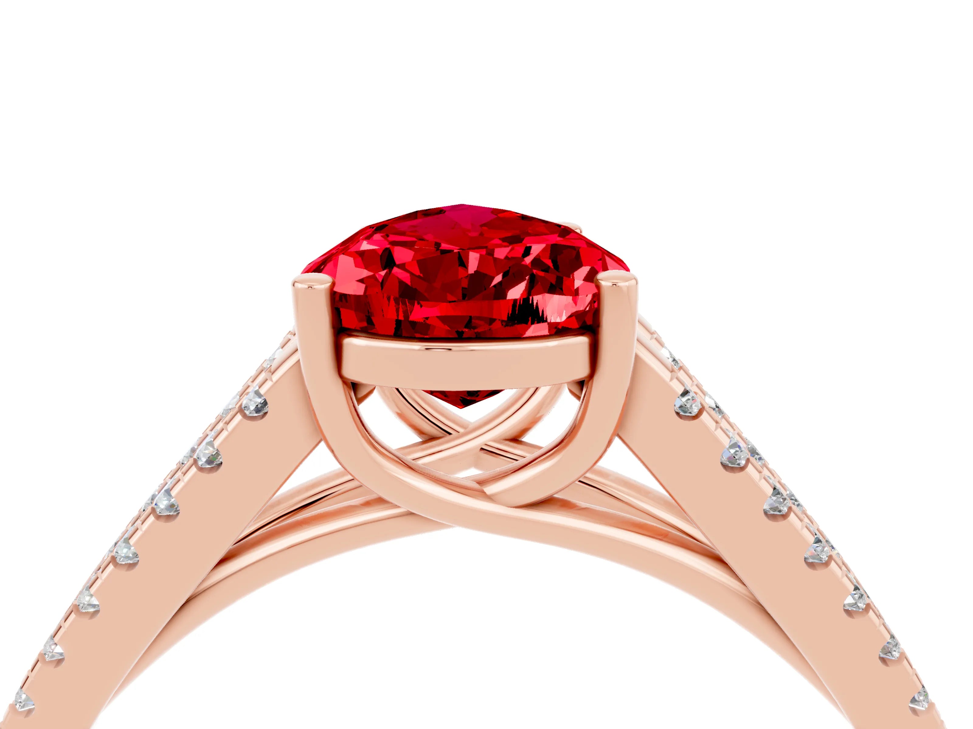Rose gold Pear Cut Ruby Solitaire Engagement Ring with Split Shank Pavé Band_4