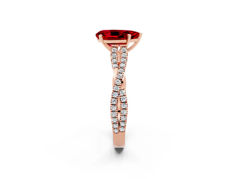 Rose gold Pear Cut Ruby Solitaire Engagement Ring with Twisted Pavé Band and Four-Prong Setting_2