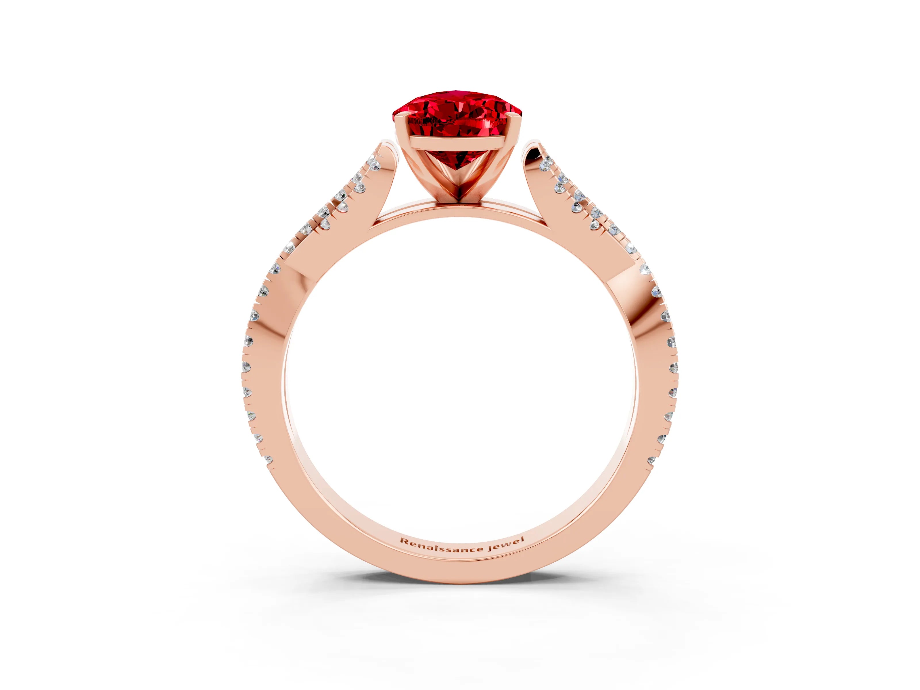 Rose gold Pear Cut Ruby Solitaire Engagement Ring with Twisted Pavé Band and Four-Prong Setting_3