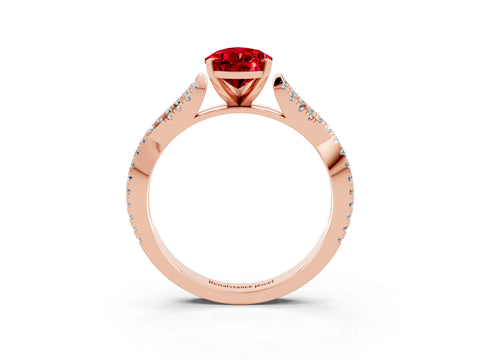 Rose gold Pear Cut Ruby Solitaire Engagement Ring with Twisted Pavé Band and Four-Prong Setting_3