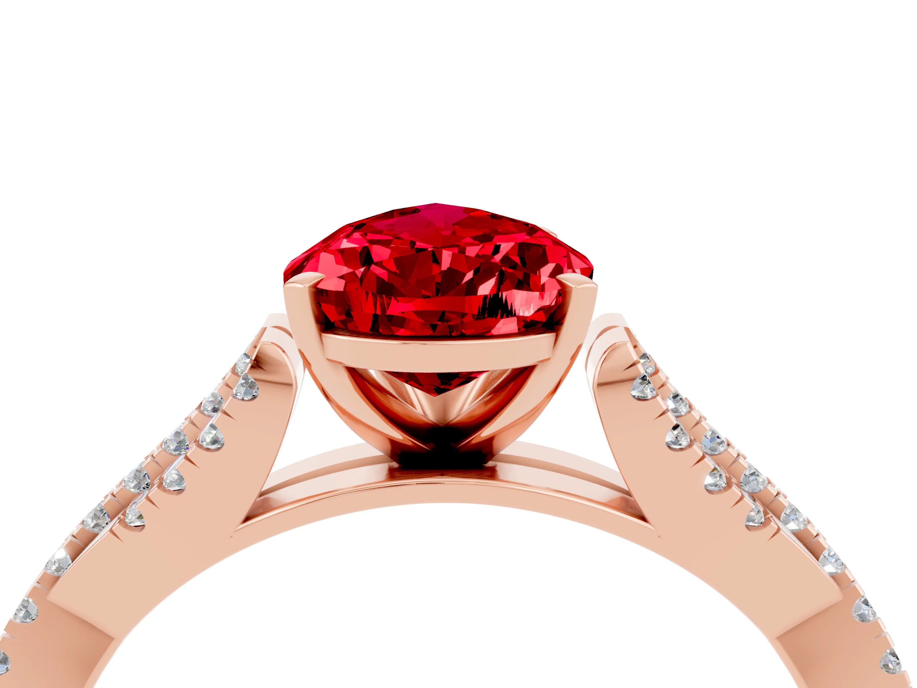 Rose gold Pear Cut Ruby Solitaire Engagement Ring with Twisted Pavé Band and Four-Prong Setting_4