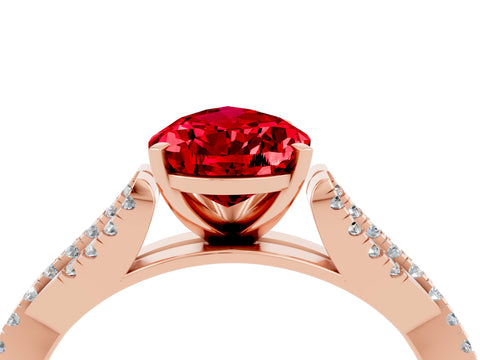 Rose gold Pear Cut Ruby Solitaire Engagement Ring with Twisted Pavé Band and Four-Prong Setting_4