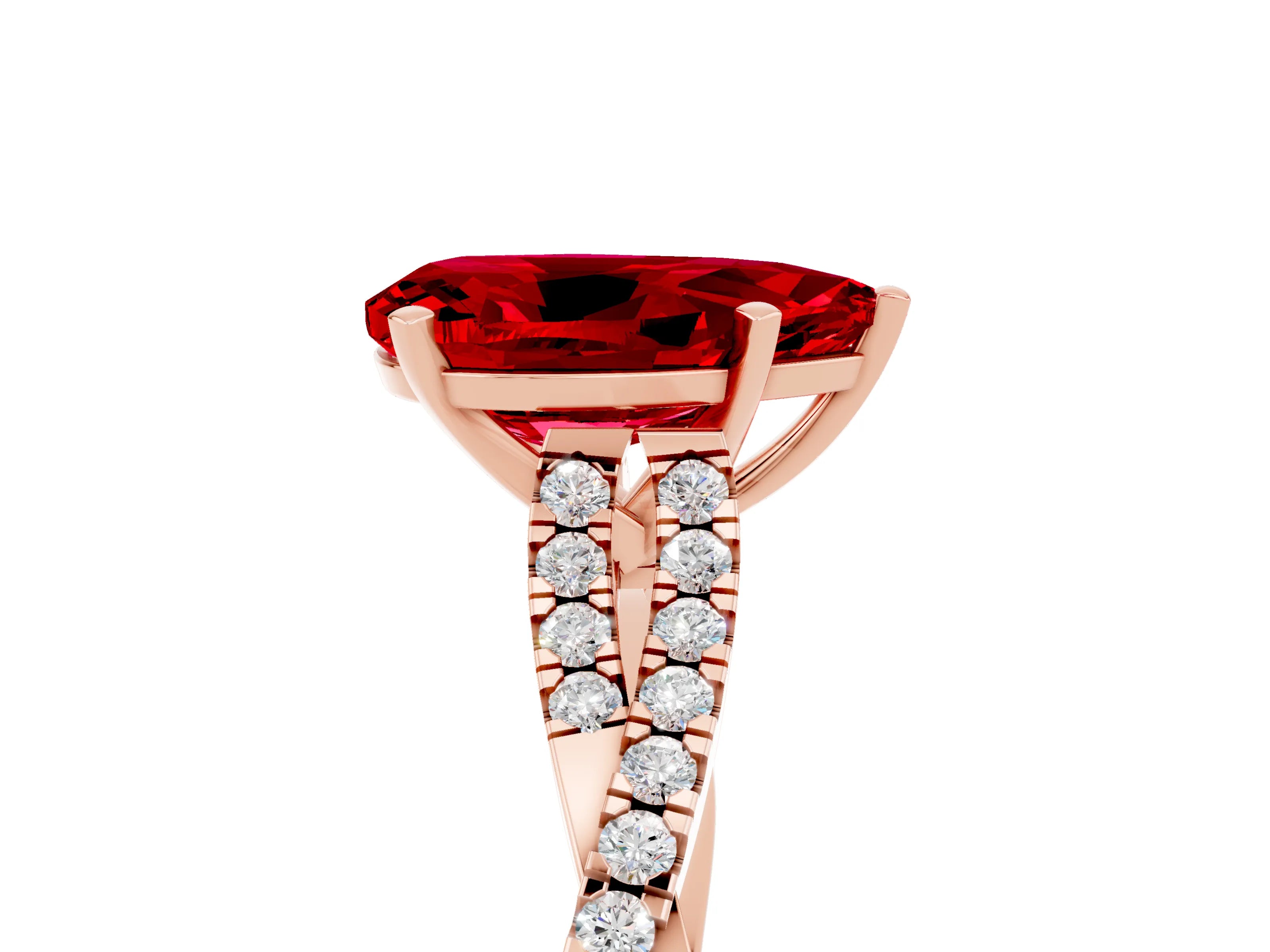 Rose gold Pear Cut Ruby Solitaire Engagement Ring with Twisted Pavé Band and Four-Prong Setting_5