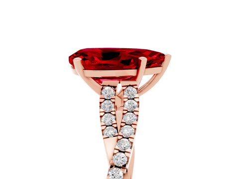 Rose gold Pear Cut Ruby Solitaire Engagement Ring with Twisted Pavé Band and Four-Prong Setting_5