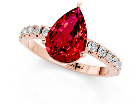 Rose gold Pear Cut Ruby Solitaire Pavé Band with Four-Prong Setting_1