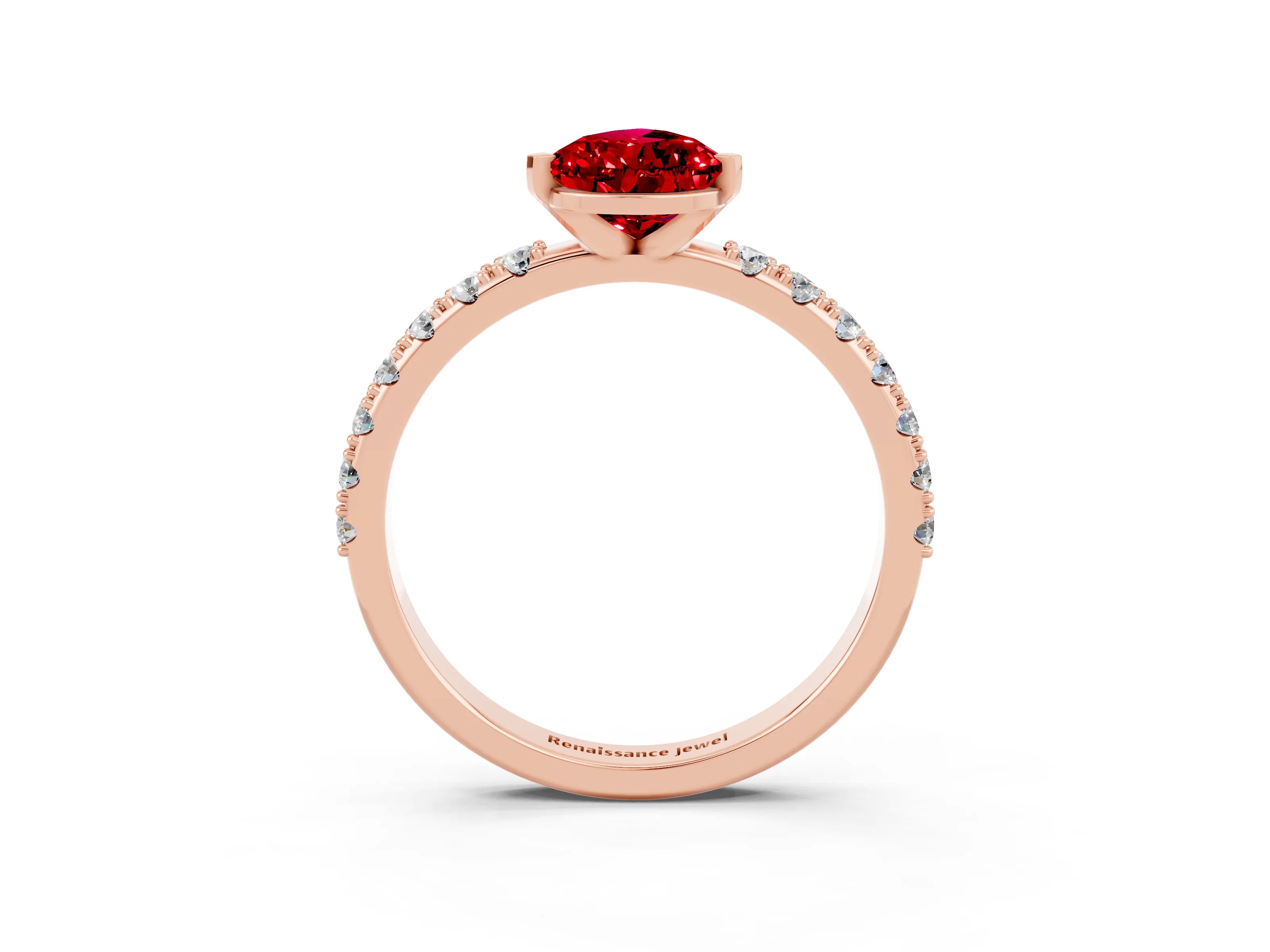 Rose gold Pear Cut Ruby Solitaire Pavé Band with Four-Prong Setting_3