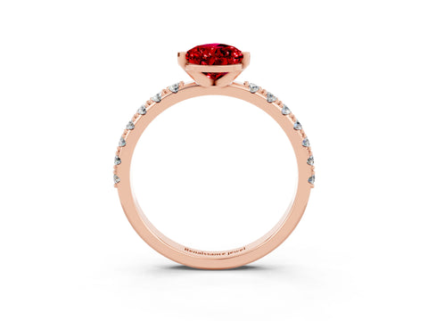 Rose gold Pear Cut Ruby Solitaire Pavé Band with Four-Prong Setting_3