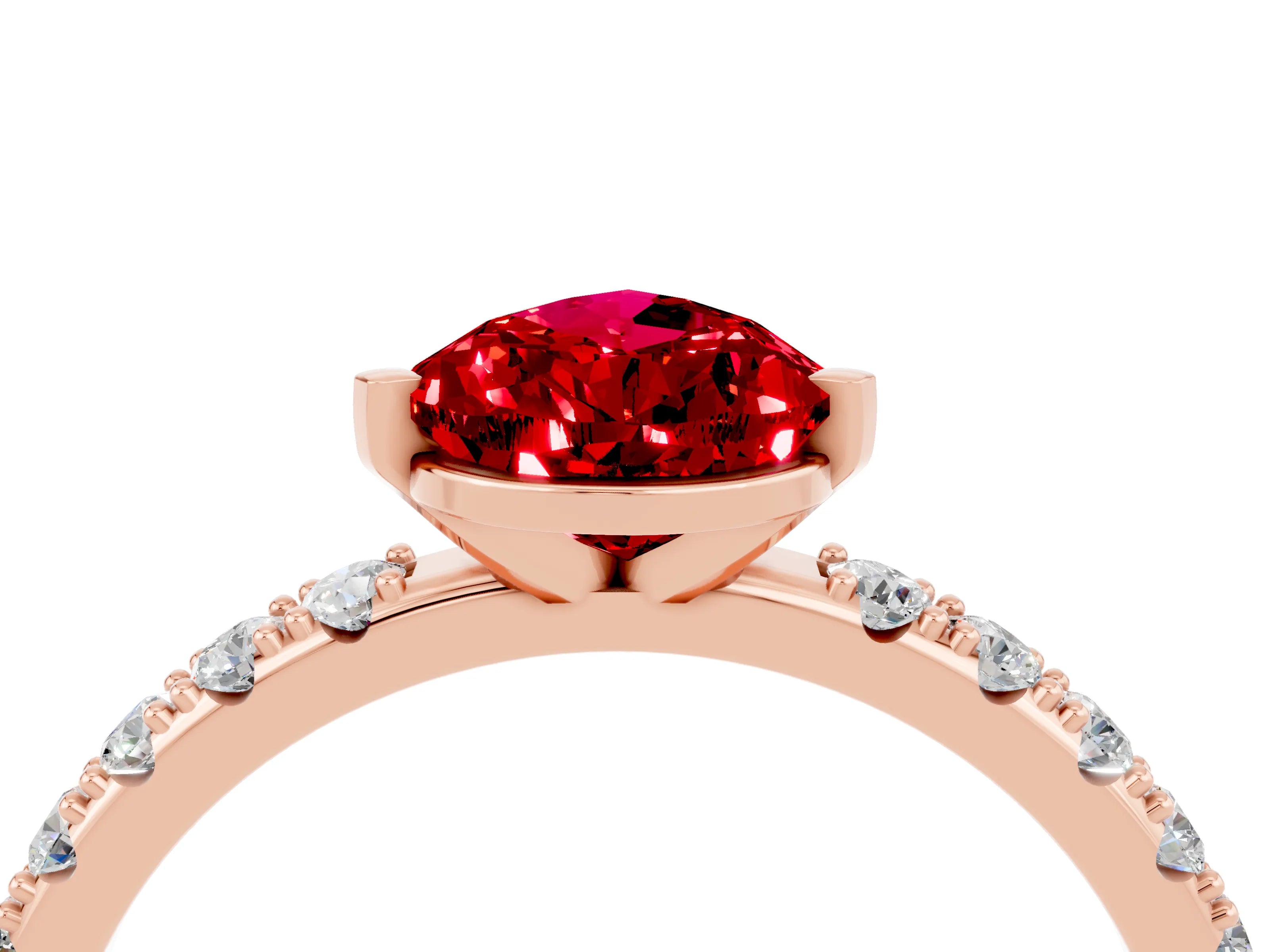 Rose gold Pear Cut Ruby Solitaire Pavé Band with Four-Prong Setting_4