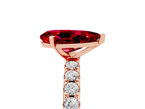 Rose gold Pear Cut Ruby Solitaire Pavé Band with Four-Prong Setting_5