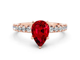 Rose gold Pear Cut Ruby Solitaire Pavé Engagement Ring with Round Band and Prong Setting_13