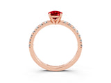 Rose gold Pear Cut Ruby Solitaire Pavé Engagement Ring with Round Band and Prong Setting_16