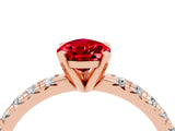 Rose gold Pear Cut Ruby Solitaire Pavé Engagement Ring with Round Band and Prong Setting_17