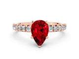 Rose gold Pear Cut Ruby Solitaire Pavé Engagement Ring with Round Band and Prong Setting_73