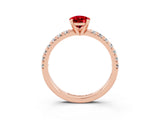 Rose gold Pear Cut Ruby Solitaire Pavé Engagement Ring with Round Band and Prong Setting_76