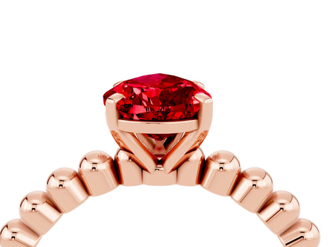 Rose gold Pear Cut Ruby Solitaire Ring with Beaded Band and Prong Setting_4