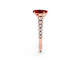 Rose gold Pear Cut Ruby Solitaire Ring with Cathedral Setting and Pavé Band_2