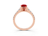 Rose gold Pear Cut Ruby Solitaire Ring with Cathedral Setting and Pavé Band_3