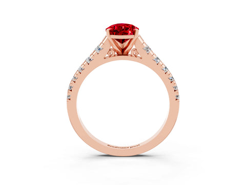Rose gold Pear Cut Ruby Solitaire Ring with Cathedral Setting and Pavé Band_3