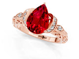 Rose gold Pear Cut Ruby Solitaire Ring with Filigree Band and Four-Prong Setting_25