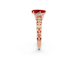 Rose gold Pear Cut Ruby Solitaire Ring with Filigree Band and Four-Prong Setting_26