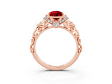 Rose gold Pear Cut Ruby Solitaire Ring with Filigree Band and Four-Prong Setting_27