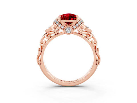 Rose gold Pear Cut Ruby Solitaire Ring with Filigree Band and Four-Prong Setting_27