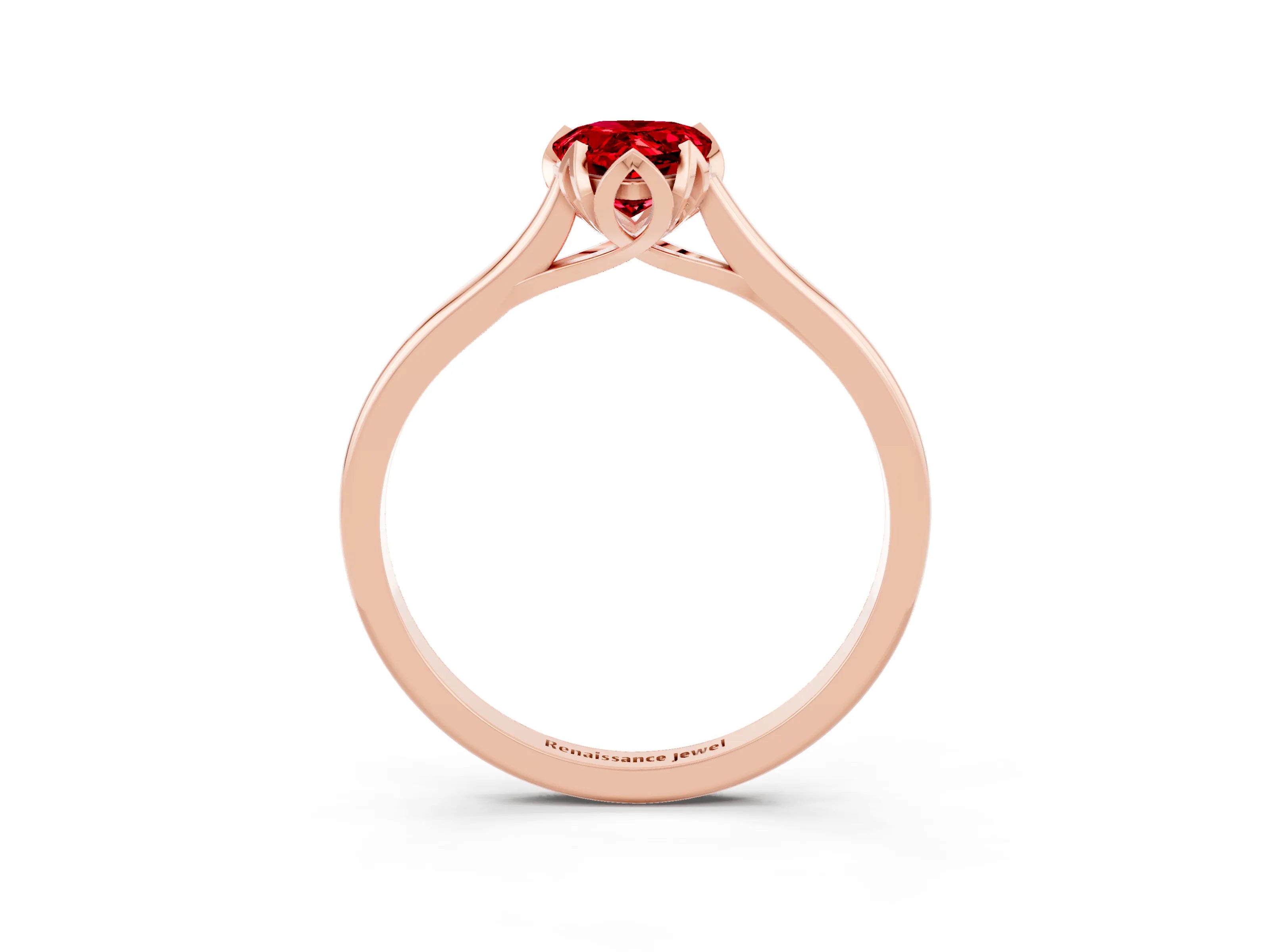 Rose gold Pear Cut Ruby Solitaire Ring with Flower Prong Setting and Classic Band_15