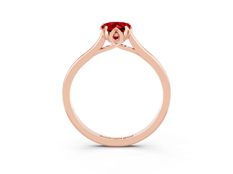 Rose gold Pear Cut Ruby Solitaire Ring with Flower Prong Setting and Classic Band_15