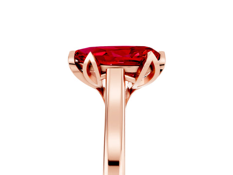 Rose gold Pear Cut Ruby Solitaire Ring with Flower Prong Setting and Classic Band_17