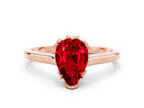 Rose gold Pear Cut Ruby Solitaire Ring with Flower Prong Setting and Classic Band_36