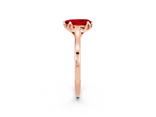 Rose Gold Pear-Shaped Lab-Grown Ruby Floral Solitaire Engagement Ring with Plain Band