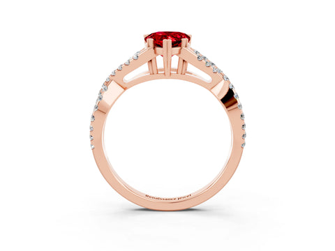 Rose gold Pear Cut Ruby Solitaire Ring with Four-Prong Setting and Twisted Pavé Band_3